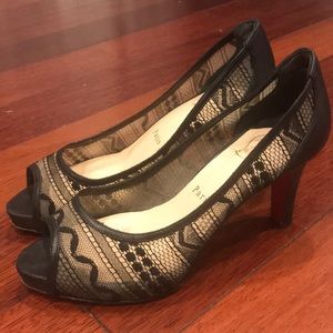 Authentic Christian Louboutin lace peep toe heels